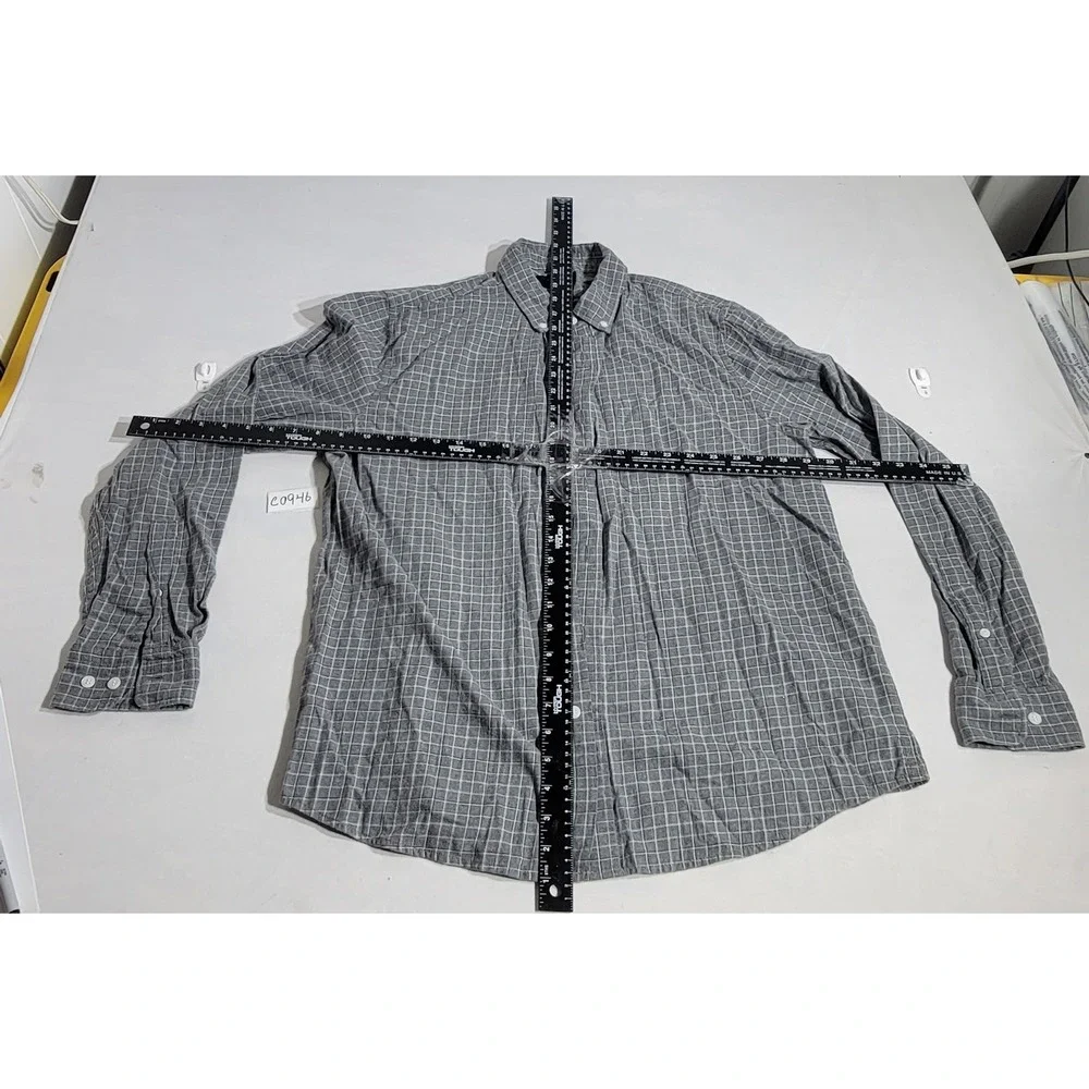 Banana Republic Mens Untucked Fit Grey Grid Cotton Button Down Shirt Large